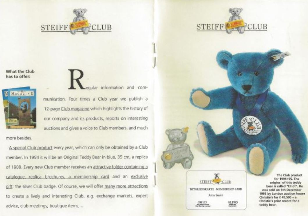 Steiff 1994 Club Edition #420047  Replica of 1908 Blue Bear image 1