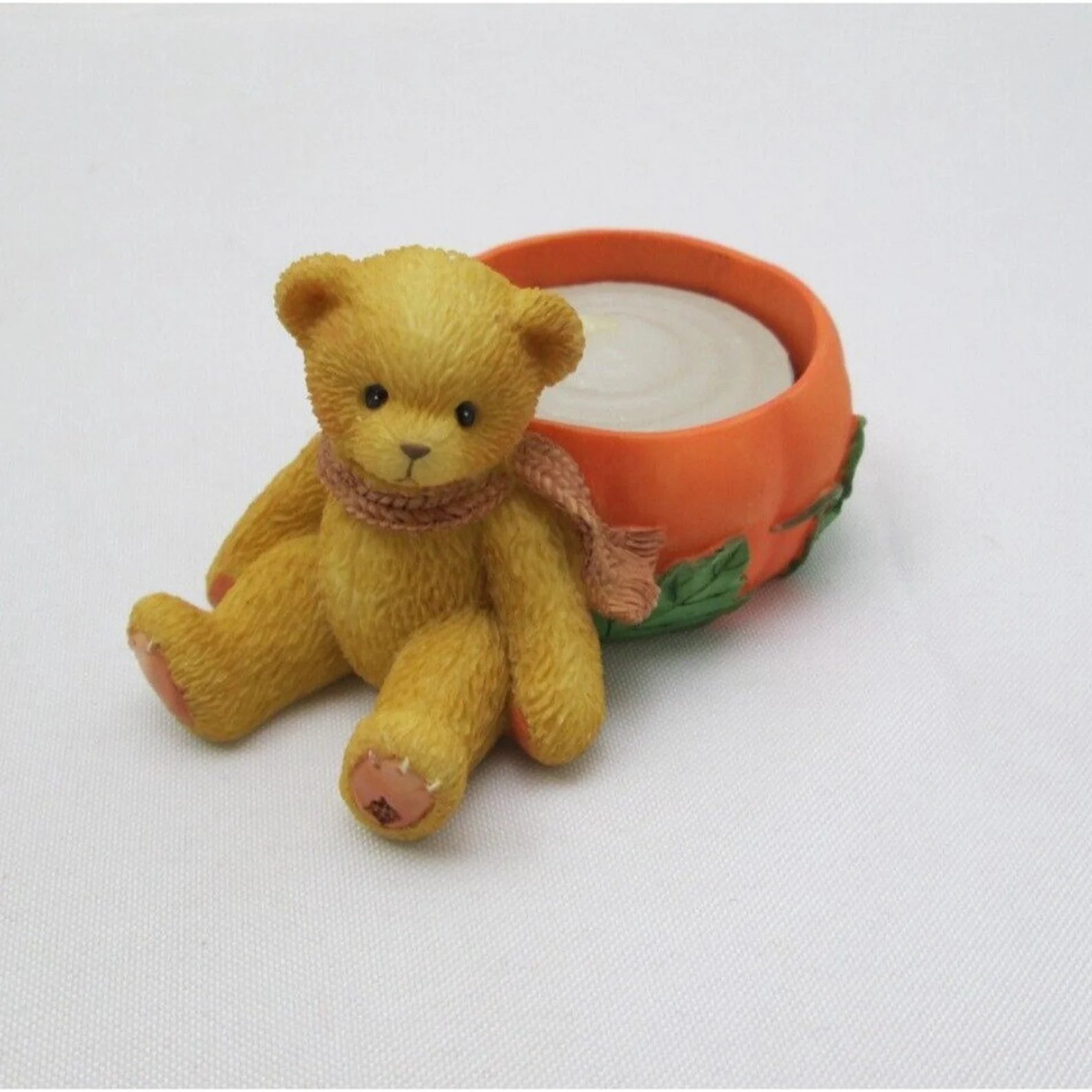 Cherished Teddies Bear Figurine 1998 Pumpkin Tealight Holder # 470333 image 4