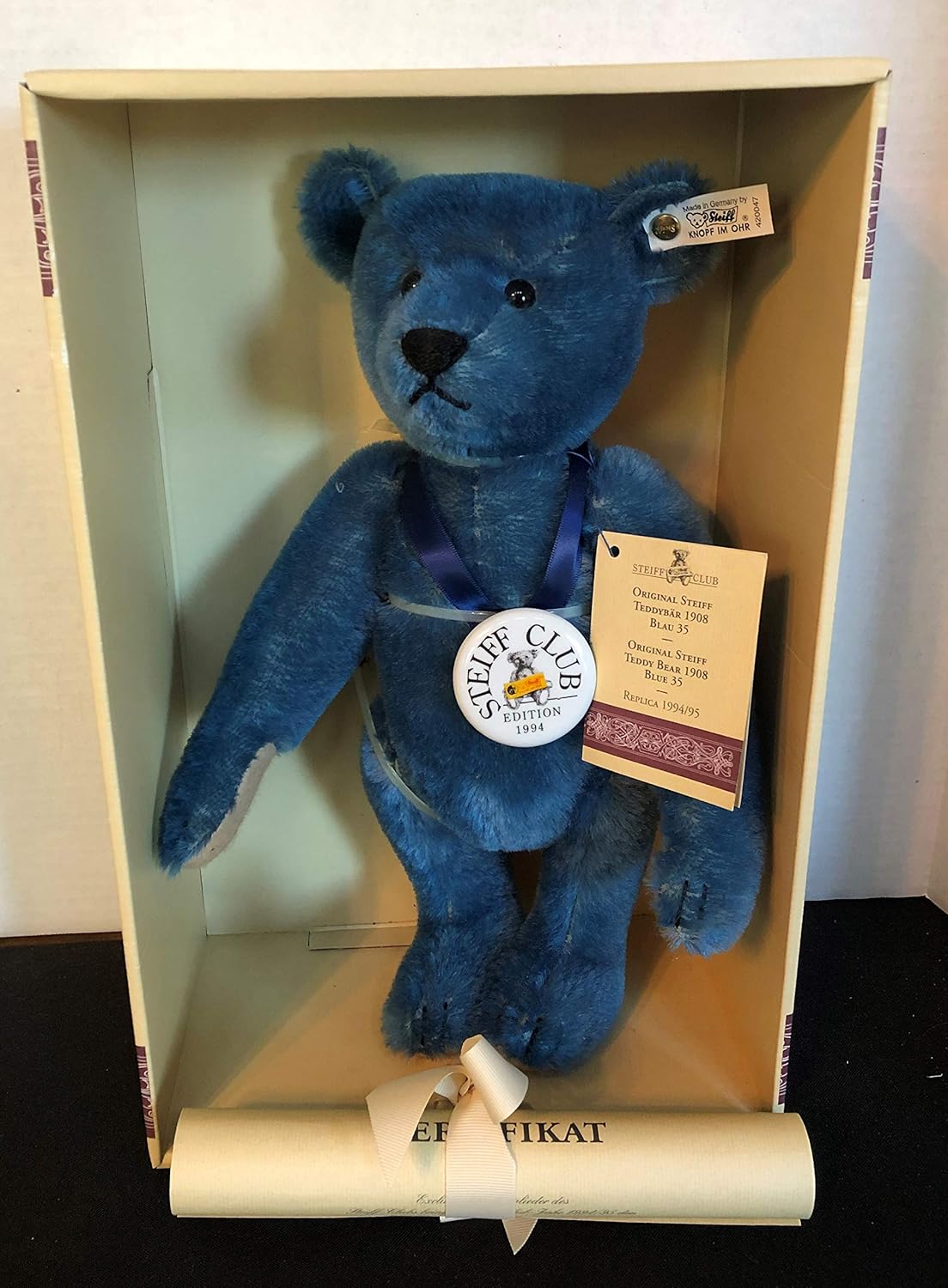 Steiff 1994 Club Edition #420047  Replica of 1908 Blue Bear image 3