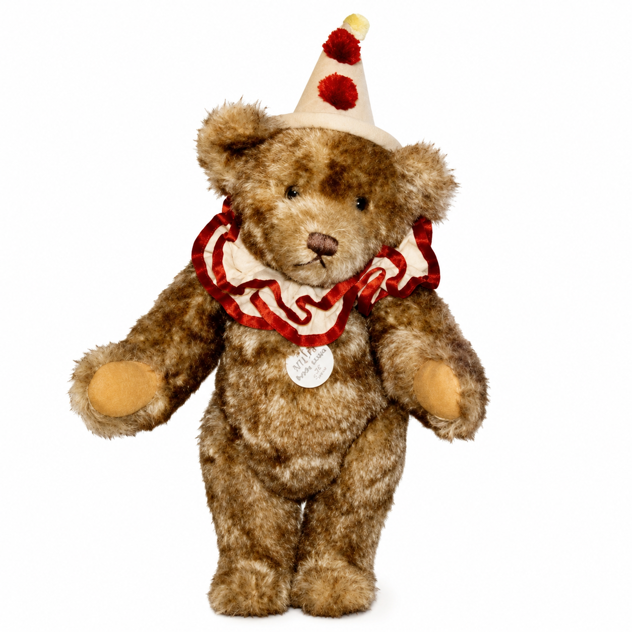 Steiff Teddy Clown Replica 1926 32 cm Brown Tipped Mohair with clown hat and Ruffled Collar